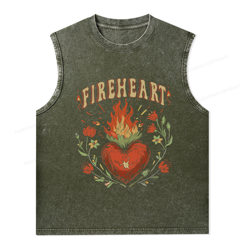 Pagewings Vintage Fire-heart Unisex Washed Tank Top