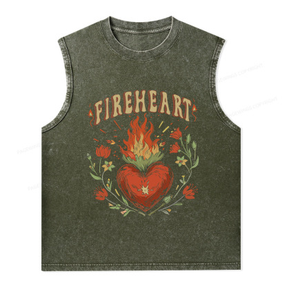 Pagewings Vintage Fire-heart Unisex Washed Tank Top