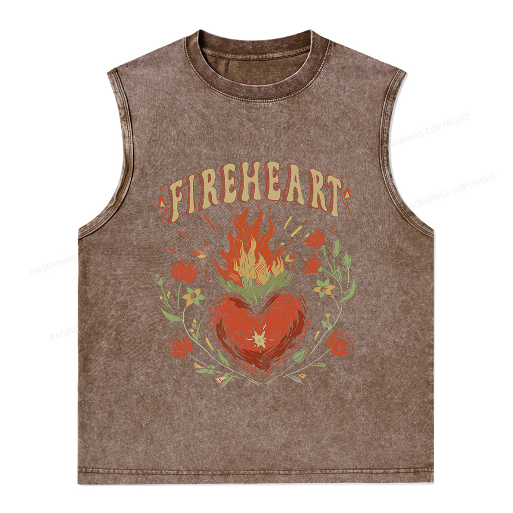Pagewings Vintage Fire-heart Unisex Washed Tank Top