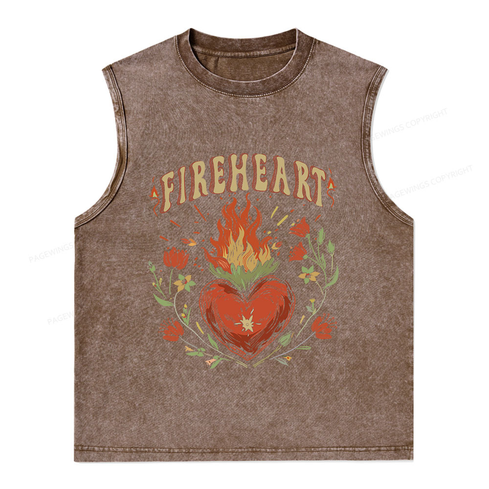 Pagewings Vintage Fire-heart Unisex Washed Tank Top