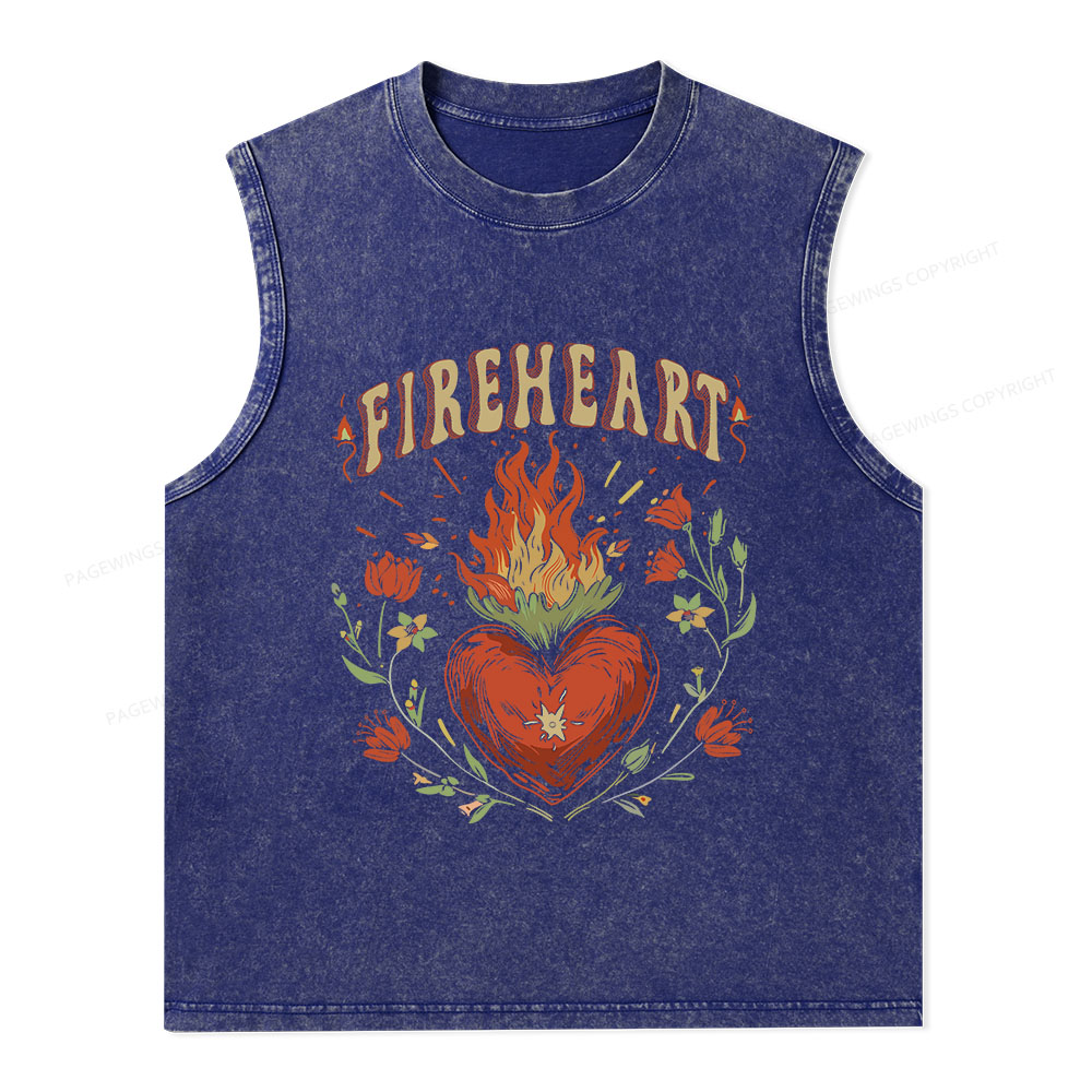 Pagewings Vintage Fire-heart Unisex Washed Tank Top