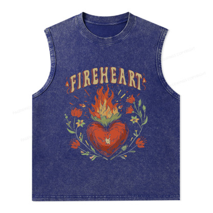 Pagewings Vintage Fire-heart Unisex Washed Tank Top