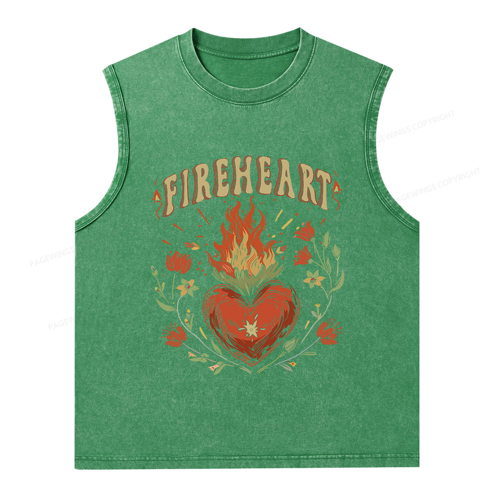 Pagewings Vintage Fire-heart Unisex Washed Tank Top