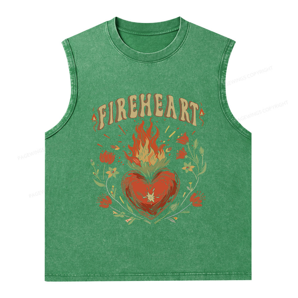 Pagewings Vintage Fire-heart Unisex Washed Tank Top