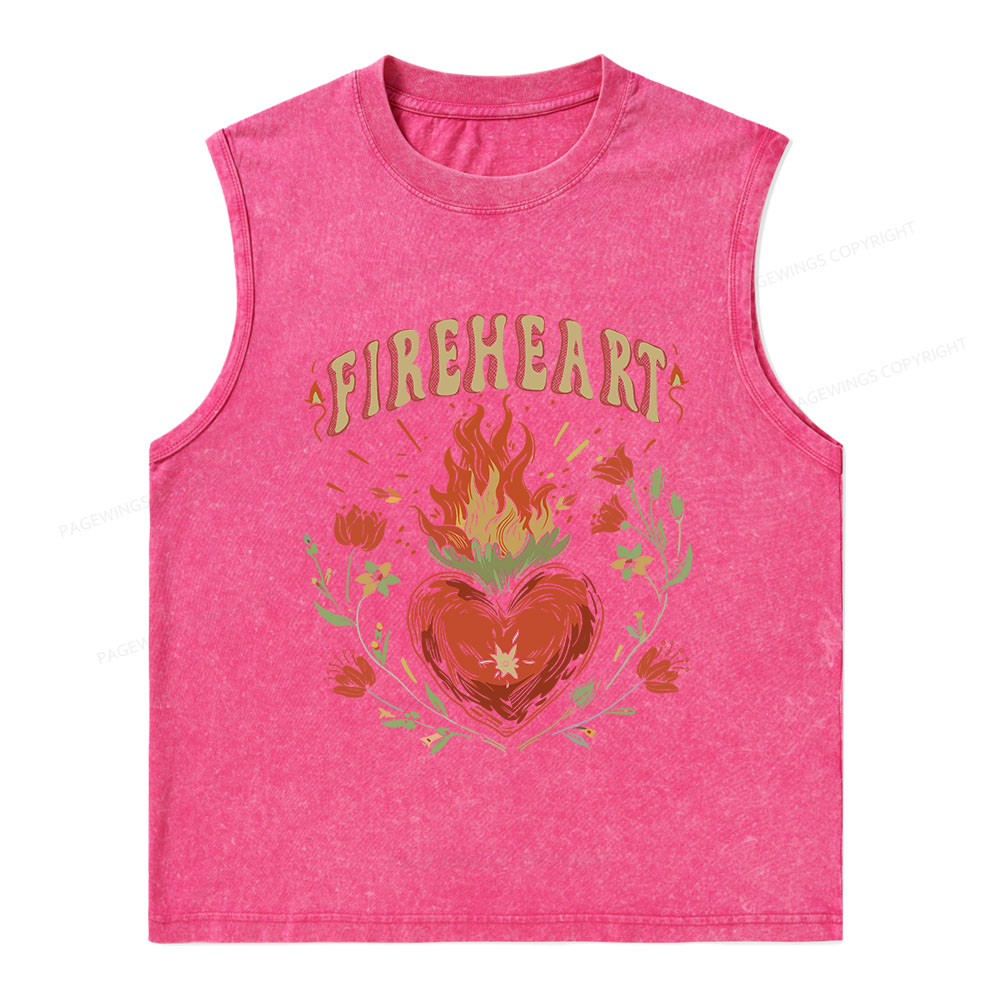 Pagewings Vintage Fire-heart Unisex Washed Tank Top