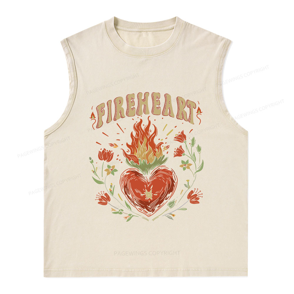 Pagewings Vintage Fire-heart Unisex Washed Tank Top
