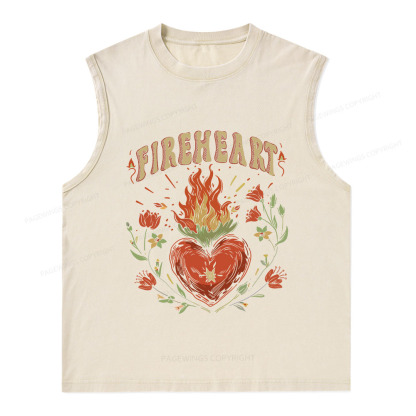 Pagewings Vintage Fire-heart Unisex Washed Tank Top