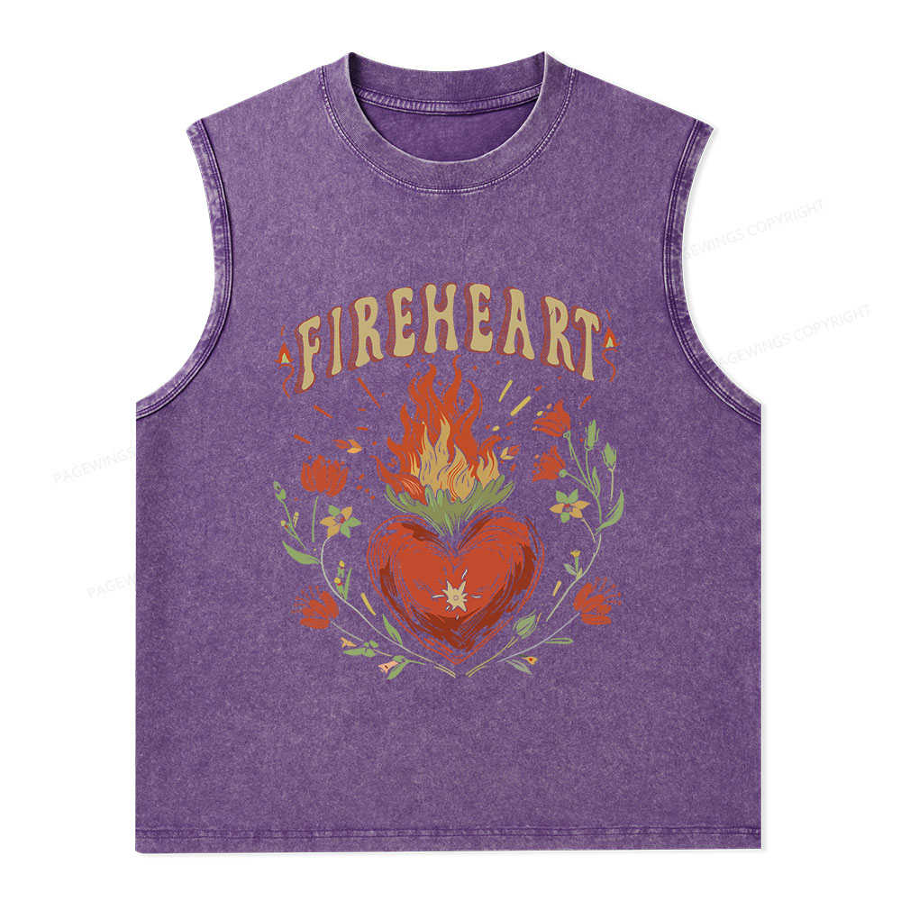 Pagewings Vintage Fire-heart Unisex Washed Tank Top