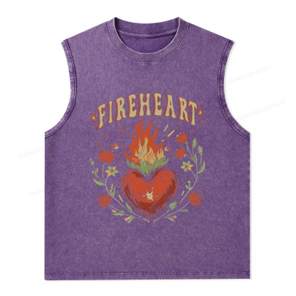 Pagewings Vintage Fire-heart Unisex Washed Tank Top