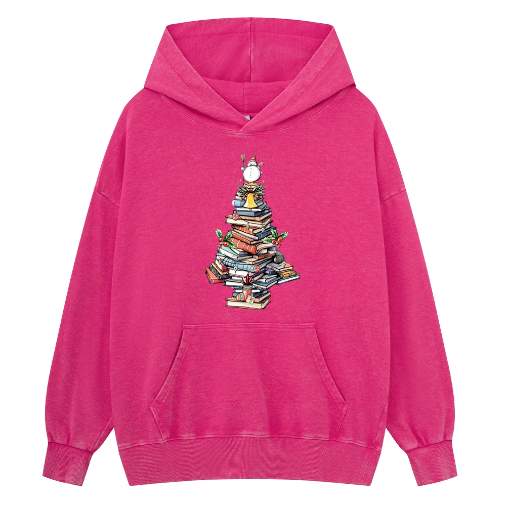 Pagewings Book Christmas Tree Unisex Washed Hoodie