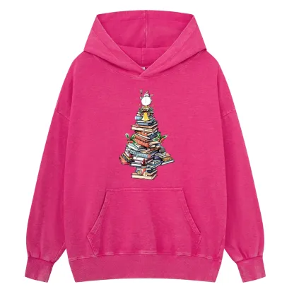 Pagewings Book Christmas Tree Unisex Washed Hoodie