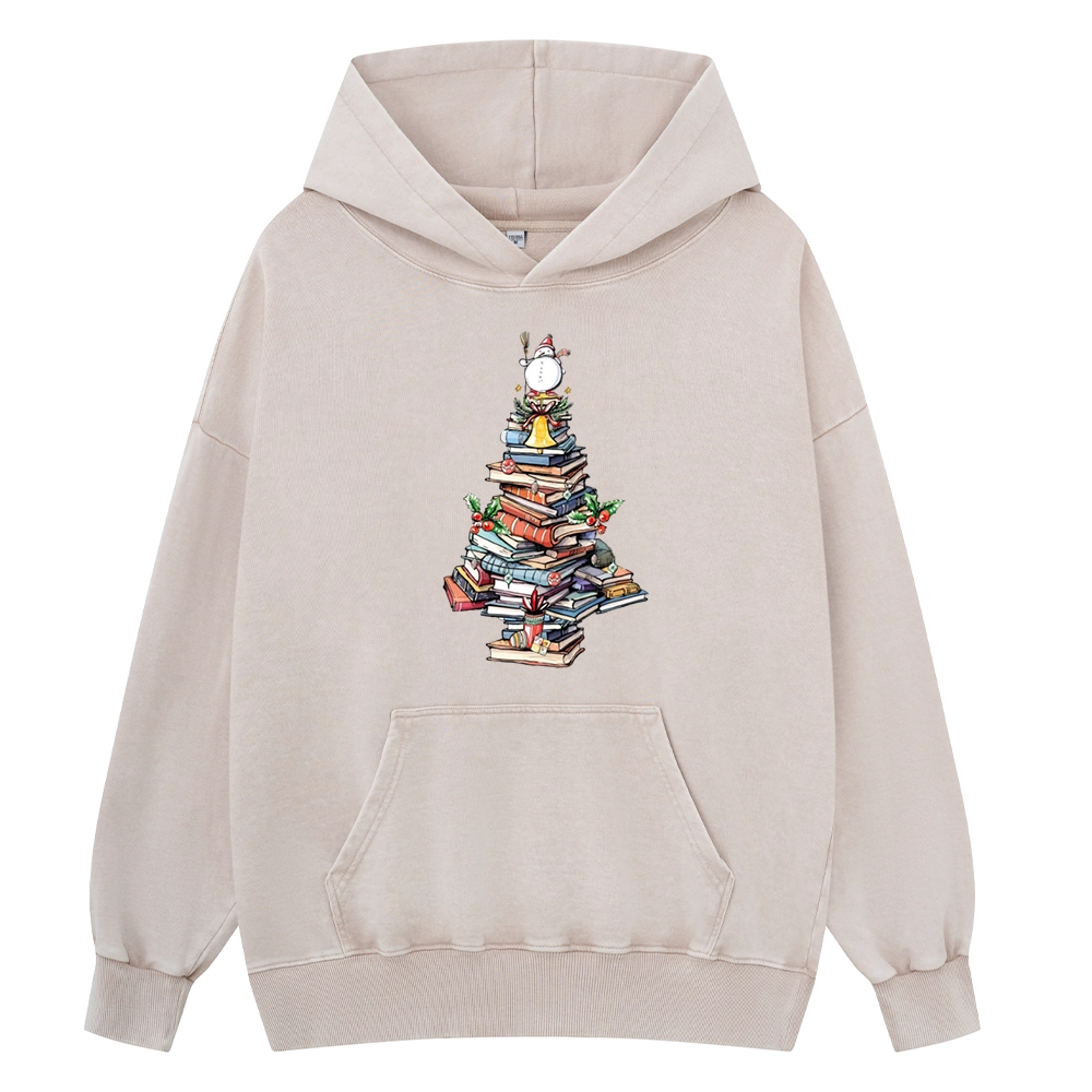 Pagewings Book Christmas Tree Unisex Washed Hoodie
