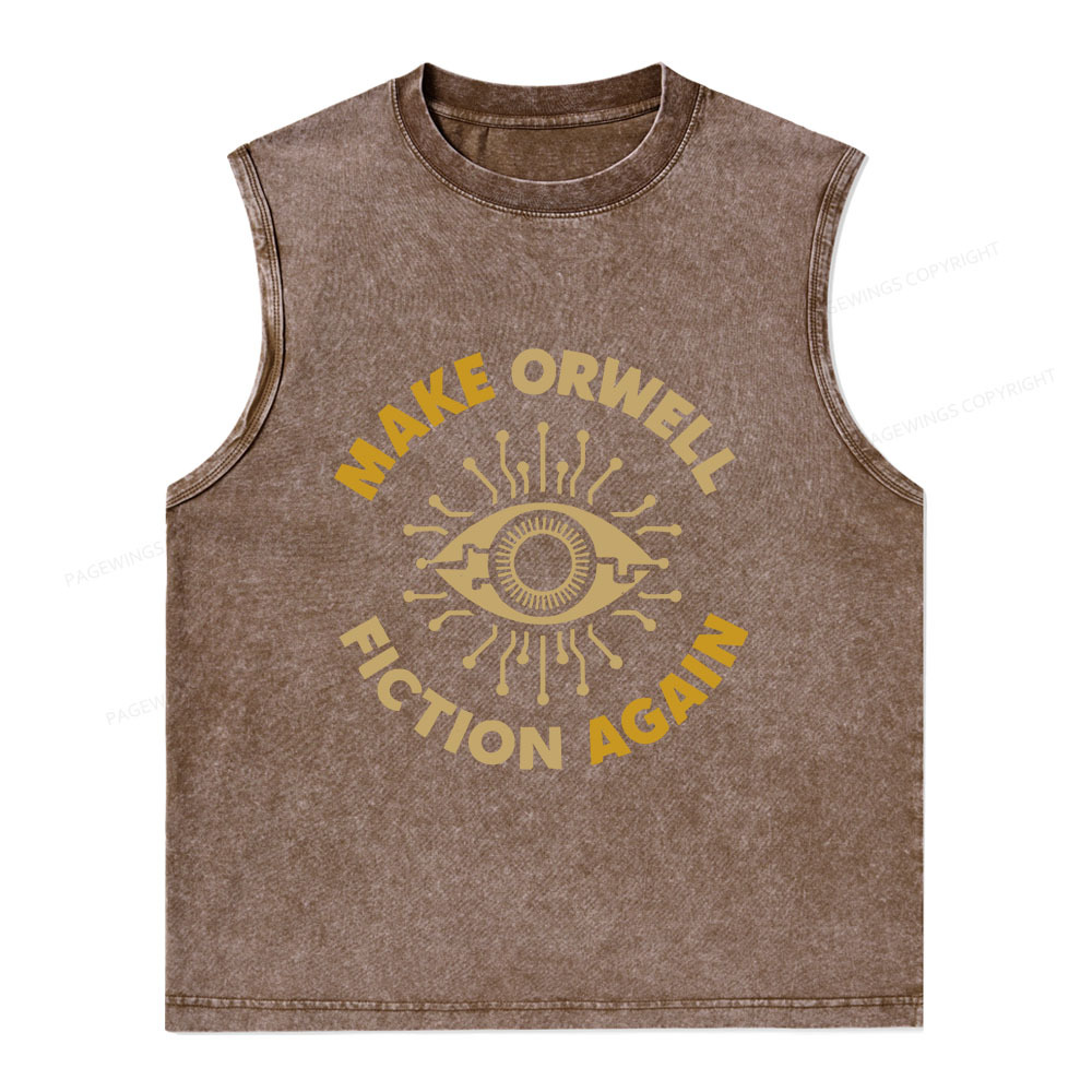Pagewings Make Orwell Fiction Again Unisex Washed Tank Top