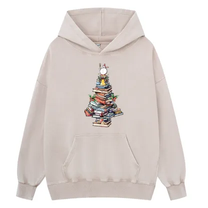 Pagewings Book Christmas Tree Unisex Washed Hoodie