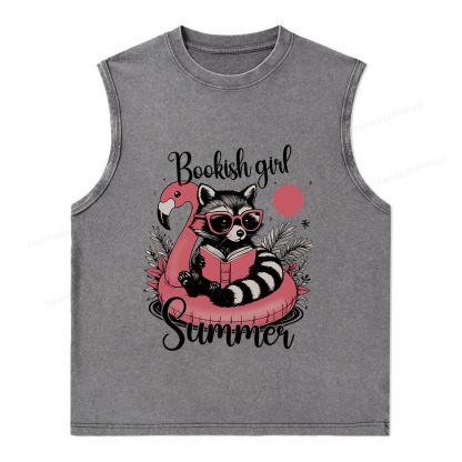 Pagewings Feral Bookish Girl Summer Unisex Washed Tank Top