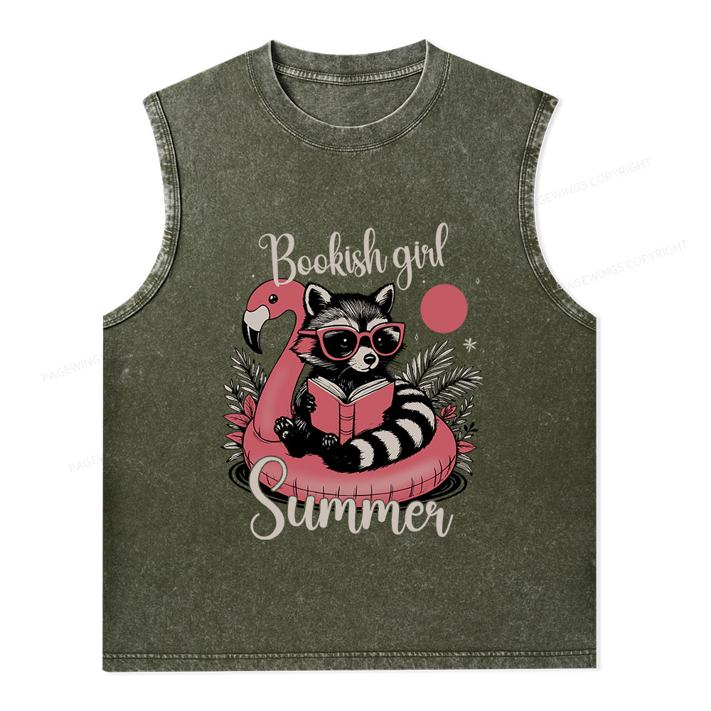 Pagewings Feral Bookish Girl Summer Unisex Washed Tank Top