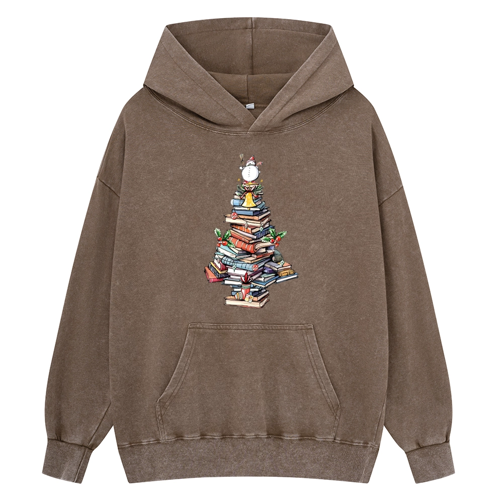 Pagewings Book Christmas Tree Unisex Washed Hoodie