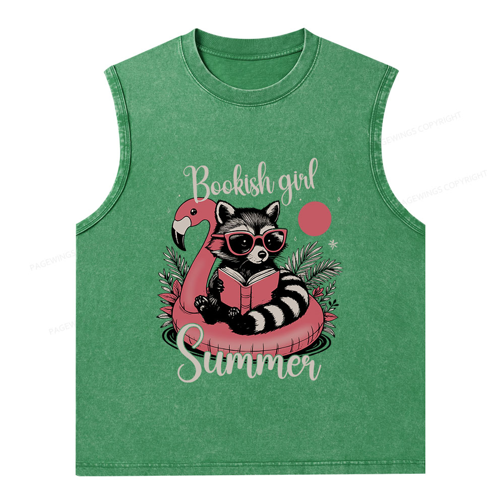 Pagewings Feral Bookish Girl Summer Unisex Washed Tank Top