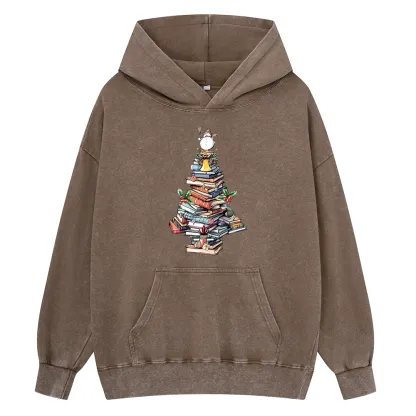 Pagewings Book Christmas Tree Unisex Washed Hoodie