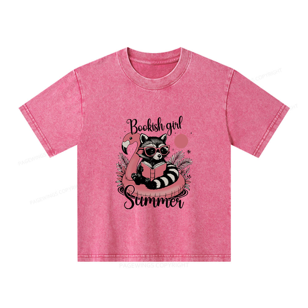 Pagewings Feral Bookish Girl Summer Unisex Kids Washed T-shirt