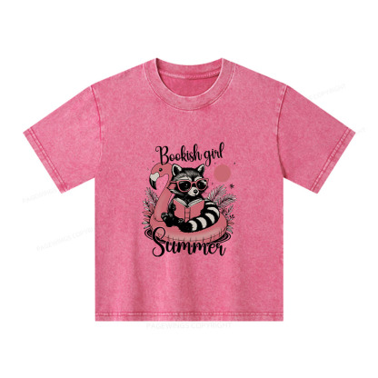 Pagewings Feral Bookish Girl Summer Unisex Kids Washed T-shirt