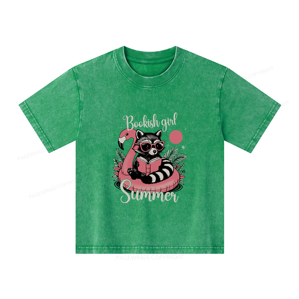 Pagewings Feral Bookish Girl Summer Unisex Kids Washed T-shirt