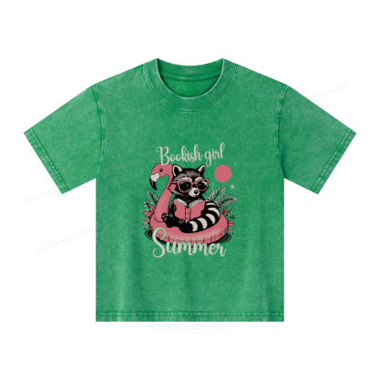 Pagewings Feral Bookish Girl Summer Unisex Kids Washed T-shirt