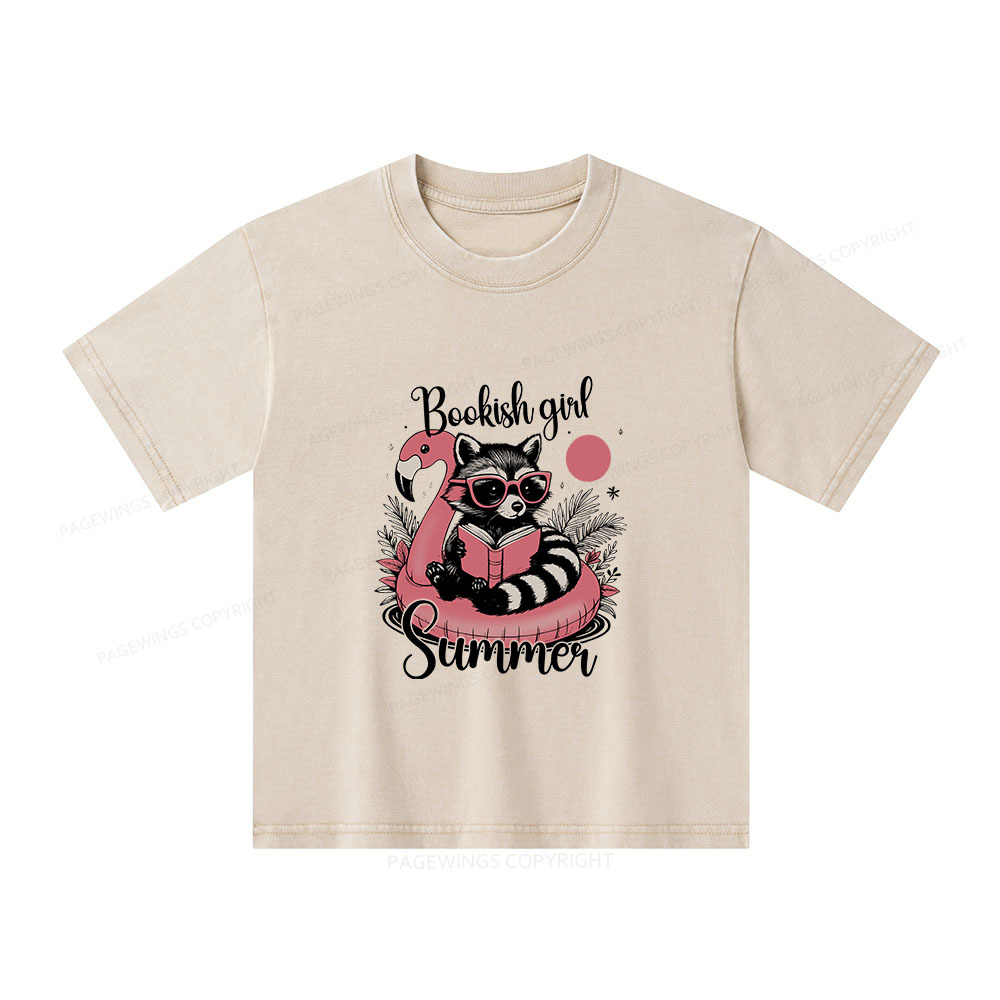 Pagewings Feral Bookish Girl Summer Unisex Kids Washed T-shirt