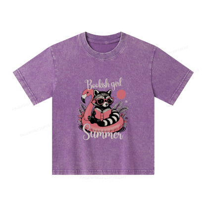 Pagewings Feral Bookish Girl Summer Unisex Kids Washed T-shirt