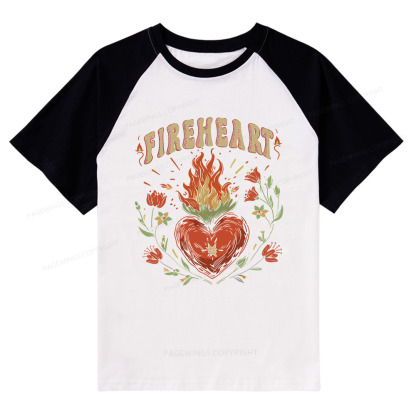 Pagewings Vintage Fire-heart Raglan T-shirt