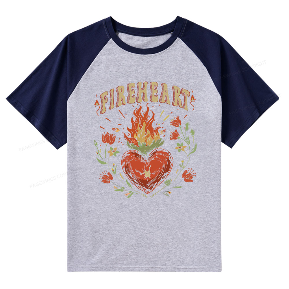 Pagewings Vintage Fire-heart Raglan T-shirt