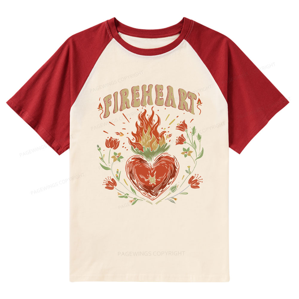 Pagewings Vintage Fire-heart Raglan T-shirt