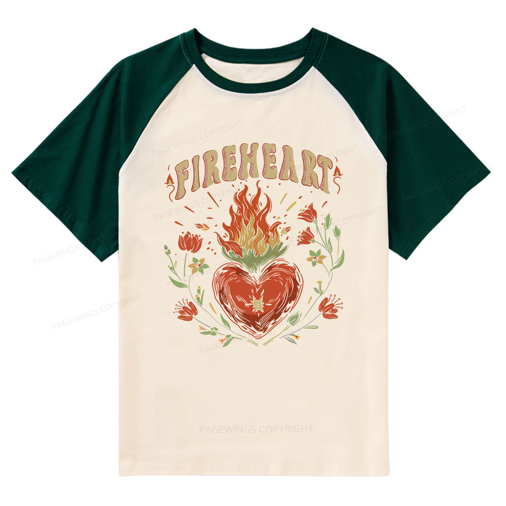 Pagewings Vintage Fire-heart Raglan T-shirt