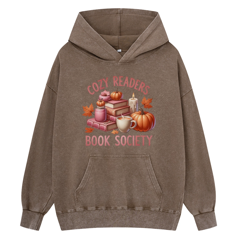 Pagewings Thanksgiving Cozy Readers Book Society Unisex Washed Hoodie