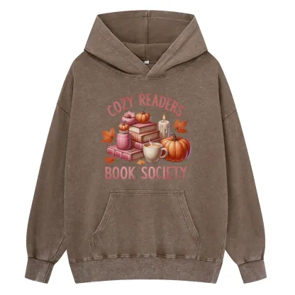Pagewings Thanksgiving Cozy Readers Book Society Unisex Washed Hoodie