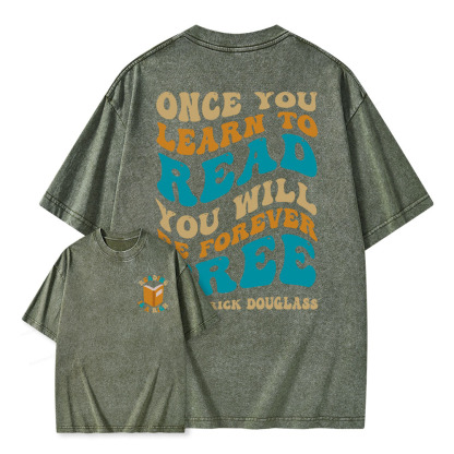 Pagewings Once You Learn to Read You Will Be Forever Free Unisex Washed T-shirt