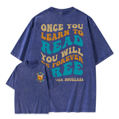 Pagewings Once You Learn to Read You Will Be Forever Free Unisex Washed T-shirt