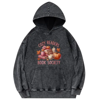 Pagewings Thanksgiving Cozy Readers Book Society Unisex Washed Hoodie