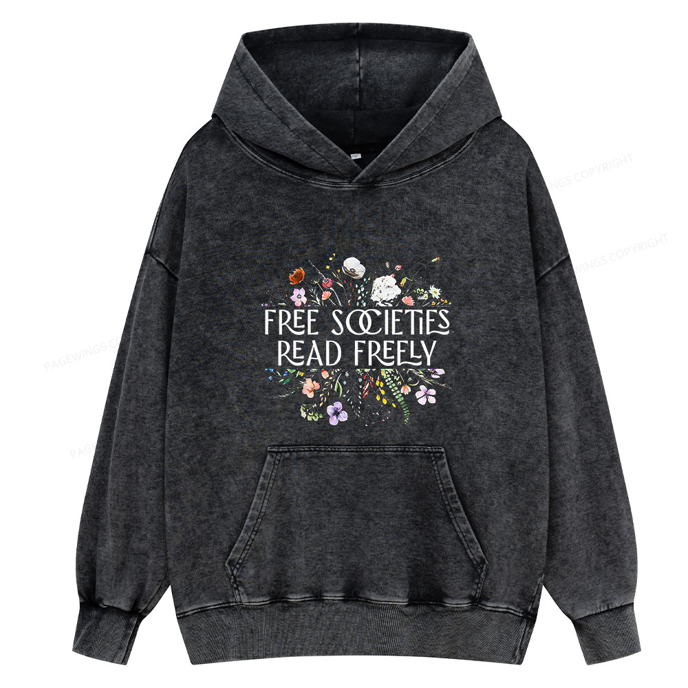 Pagewing Free Societies Read Freely Unisex Washed Hoodie