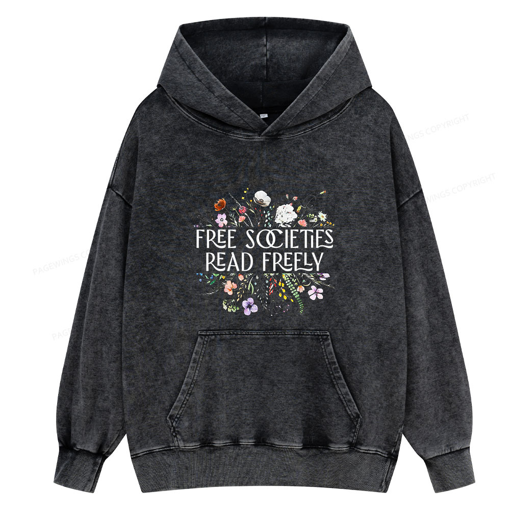 Pagewing Free Societies Read Freely Unisex Washed Hoodie