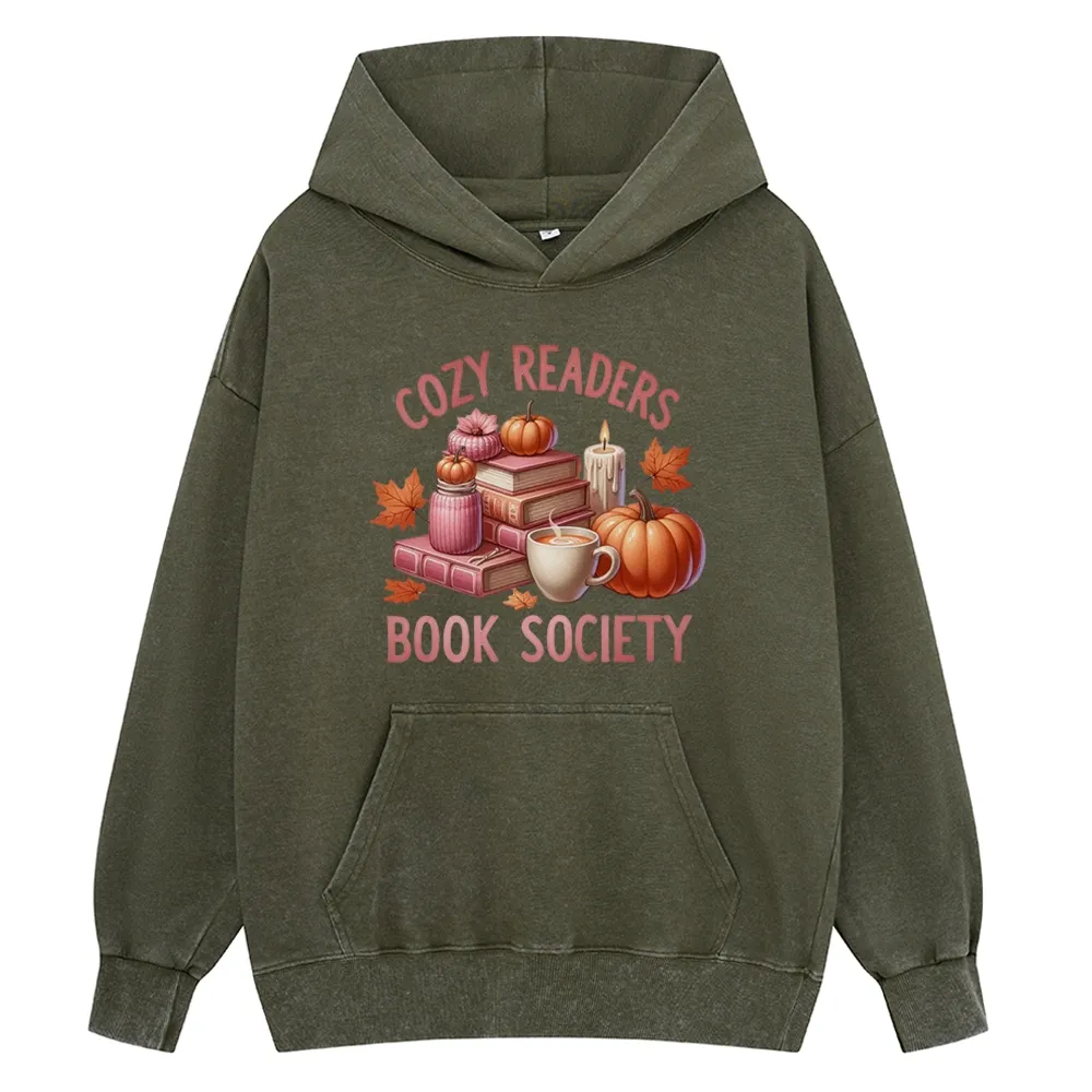 Pagewings Thanksgiving Cozy Readers Book Society Unisex Washed Hoodie