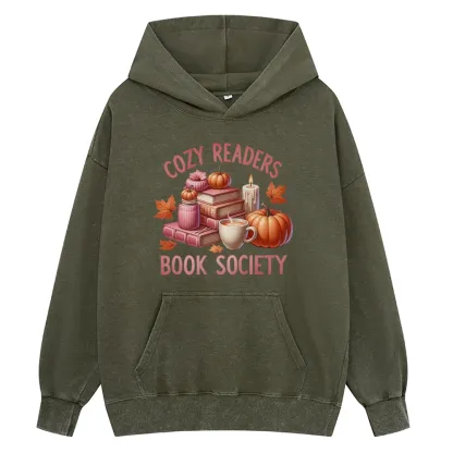Pagewings Thanksgiving Cozy Readers Book Society Unisex Washed Hoodie