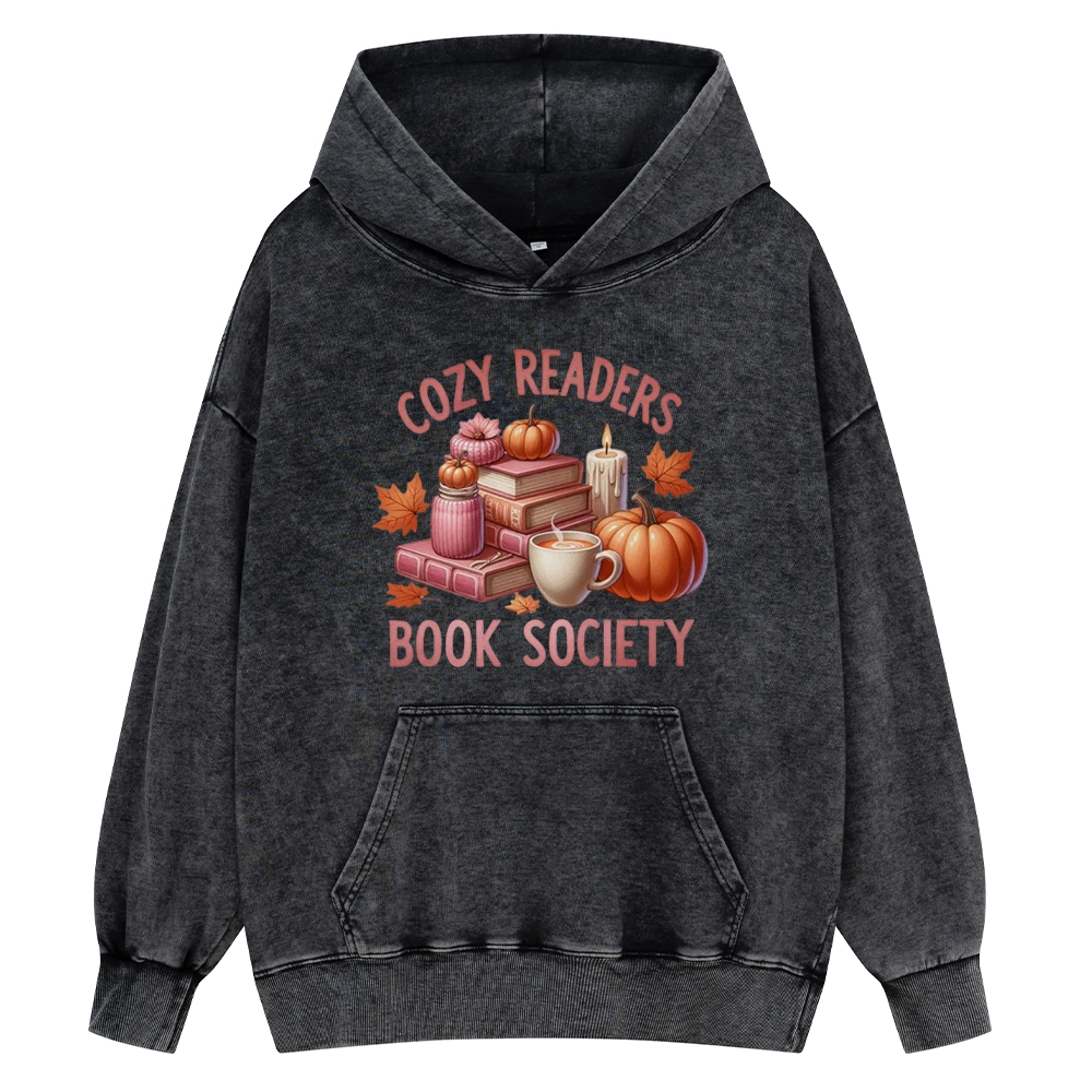 Pagewings Thanksgiving Cozy Readers Book Society Unisex Washed Hoodie