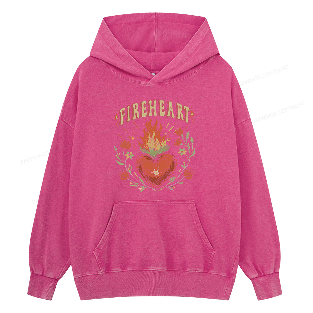 Pagewing Vintage Fire-heart Unisex Washed Hoodie