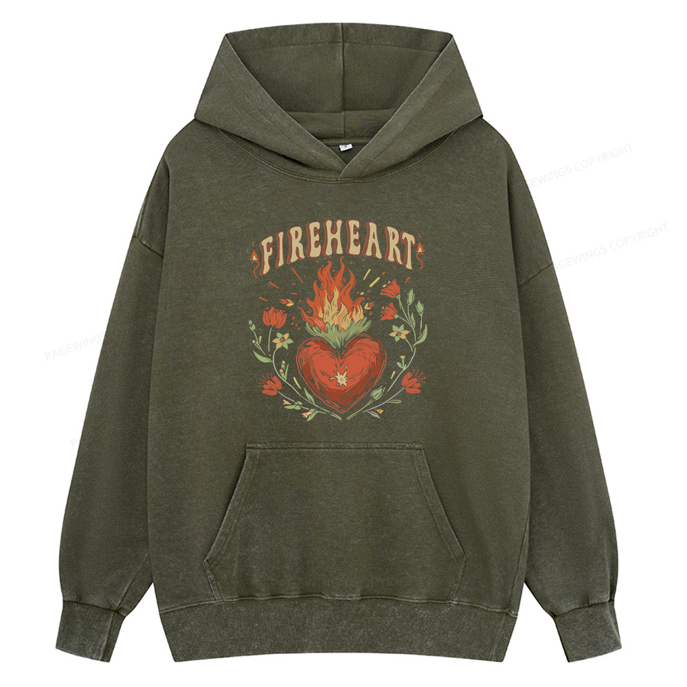 Pagewing Vintage Fire-heart Unisex Washed Hoodie