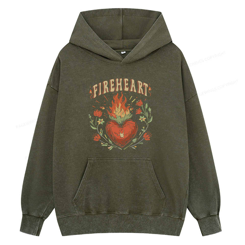Pagewing Vintage Fire-heart Unisex Washed Hoodie