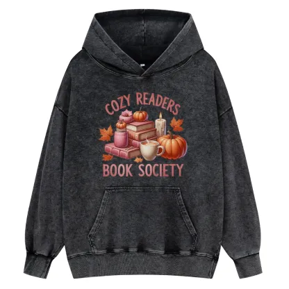 Pagewings Thanksgiving Cozy Readers Book Society Unisex Washed Hoodie