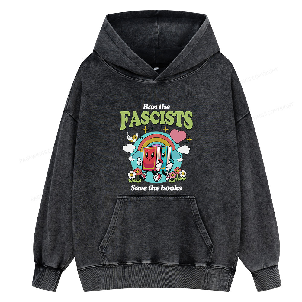 Pagewing Ban the Fascists Save the Books Unisex Washed Hoodie