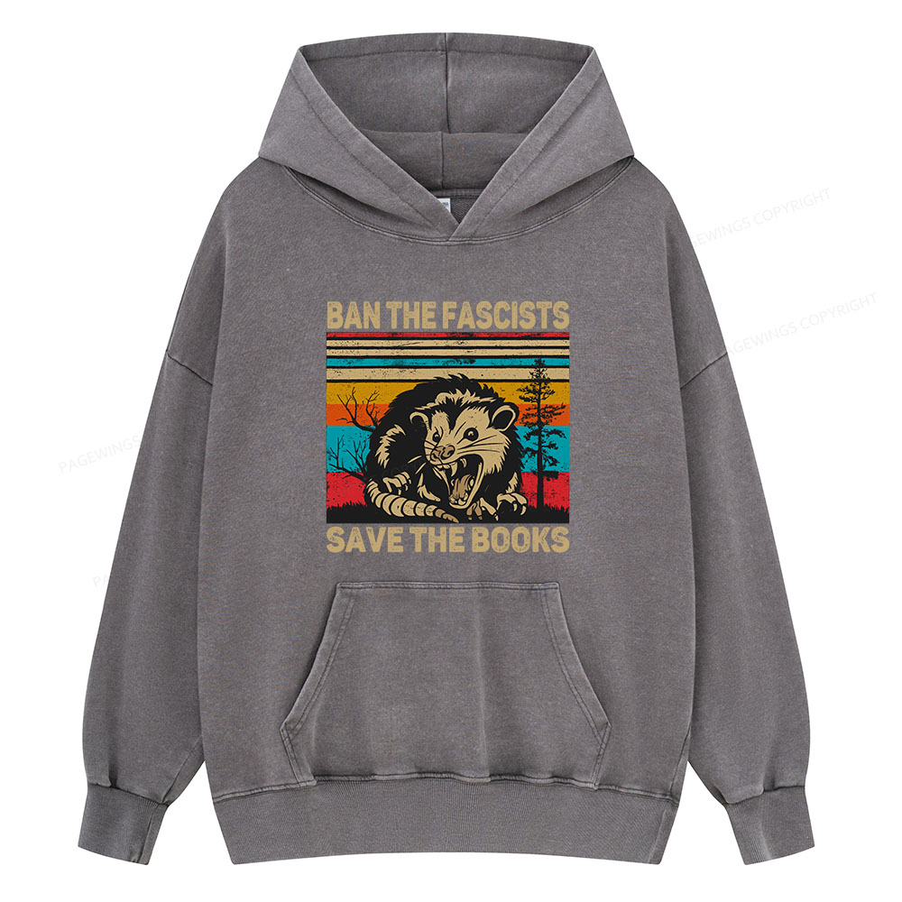 Pagewing Ban The Fascists  Save The Books Unisex Washed Hoodie