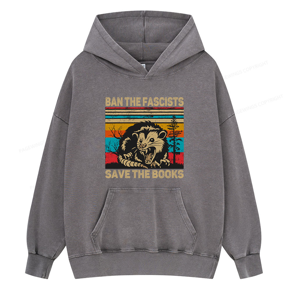 Pagewing Ban The Fascists  Save The Books Unisex Washed Hoodie